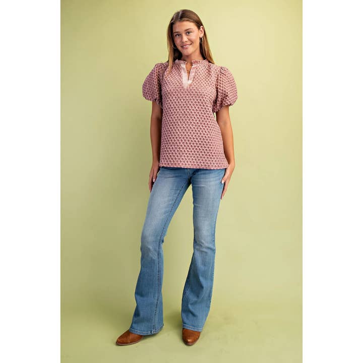 STYLE USA - Vente Tunique – femme - NOUVEAU Haut à manches bouffantes texturées8