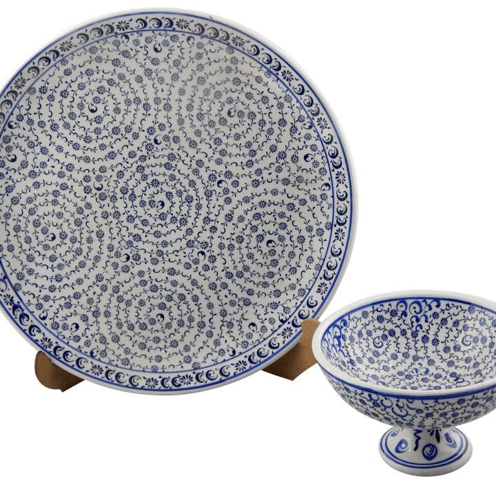 Handmade Turkish Ceramic Platter and Sugar Bowl for wholesale by Vintage Pillows Store