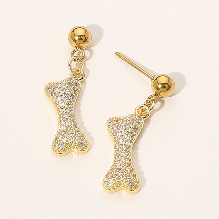 Stainless Steel Stone Paved Bone Dangle Earrings for wholesale by Sensibling Corp.
