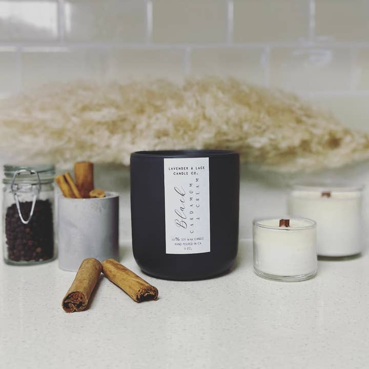 Black Cardamom & Cream Luxe Candle for wholesale by Lavender & Lace Candle Co