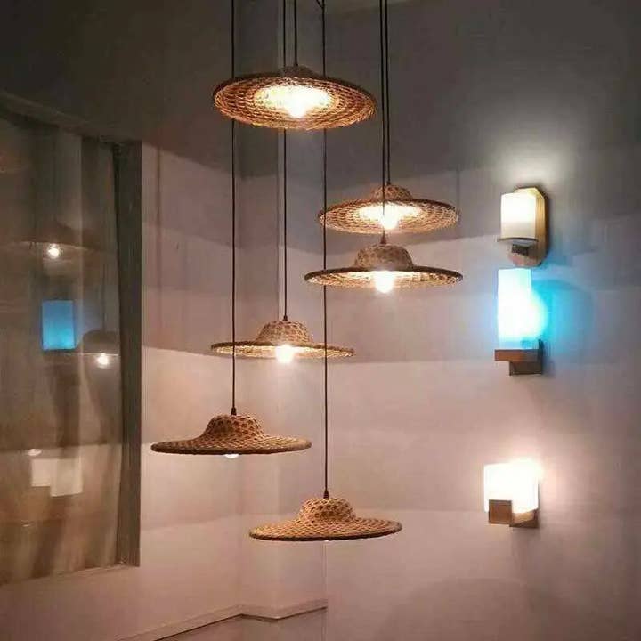 everythingbamboo - Wholesale Strohoed - Dames - Bamboe hoed blad handgemaakte traditionele oosterse hoed, zonwaterdicht kostuumfeest8