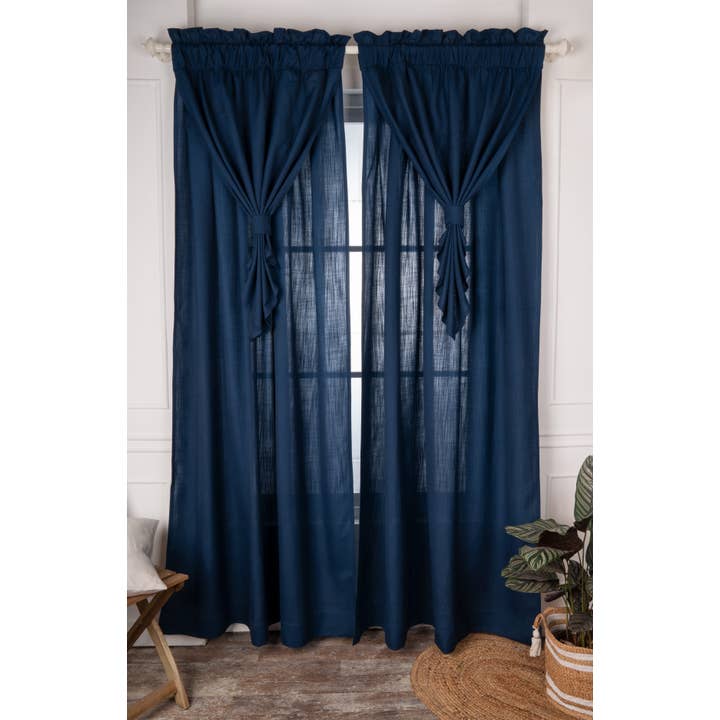 Tenda in Finto Lino Blu Navy Aspetto Reale | 1 Pannello per la vendita all'ingrosso da parte di D'Moksha