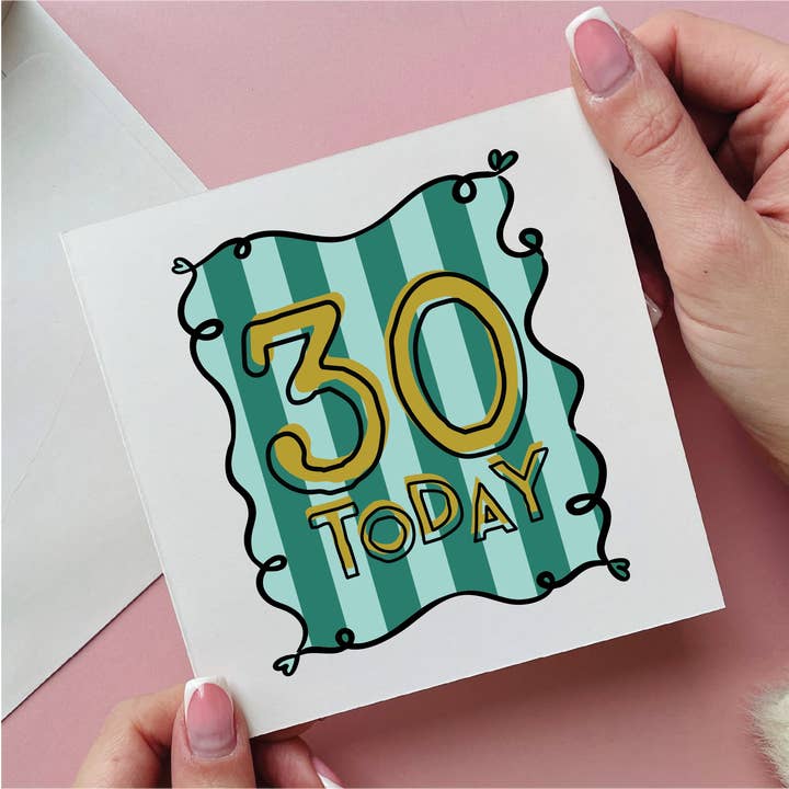 Stribet 30-års fødselsdagskort for engroshandel hos Alphabet Studios