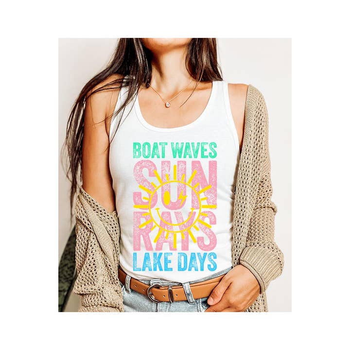 COLORBEAR - Vendita all'ingrosso Canotta - Donna - Canotta con scollo a V con stampa Boat Waves Sun Rays