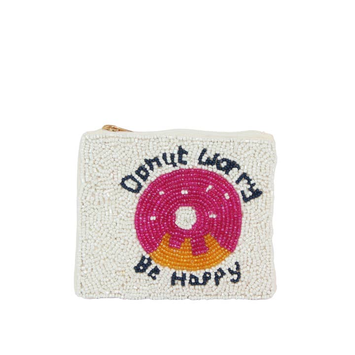 Nima Accessories Inc - Wholesale Coin Purse - Women's - Ladies Fully Beaded Donut Meme Print Coin Purse