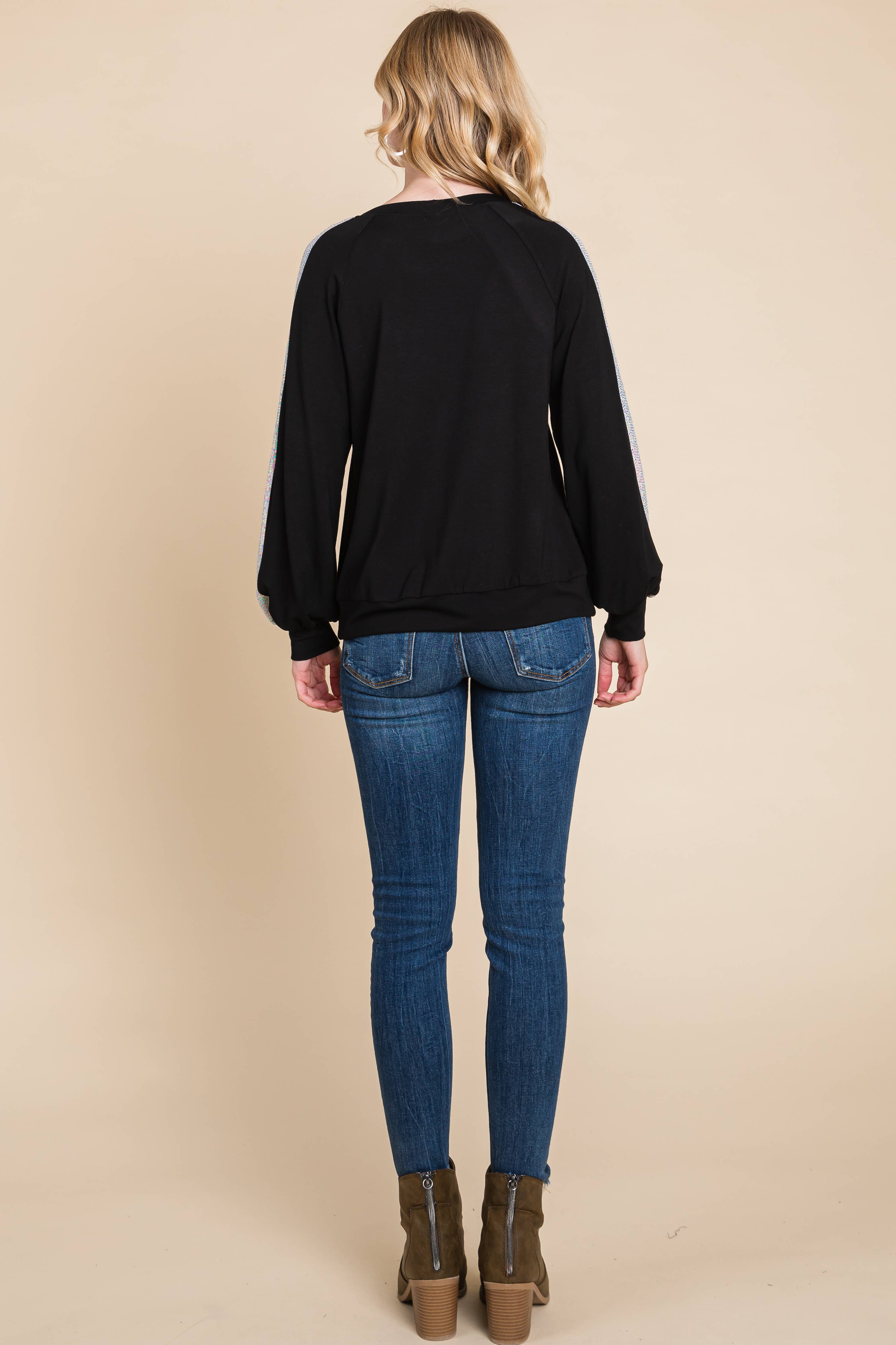 Preto/prata ETK-9319 FashionTop com Sequi Metálica Shimmer para venda a revendedores na Faire5