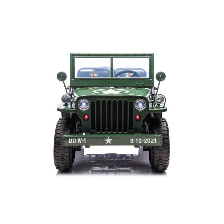 Green 24V Military Willy Jeep 3 Seater Electric Ride on for wholesale on Faire6