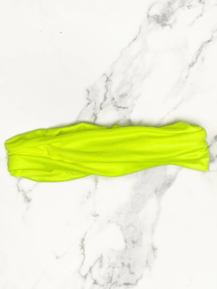 Fascia da yoga extra larga giallo neon per la vendita all'ingrosso da parte di MandaBees Headbands