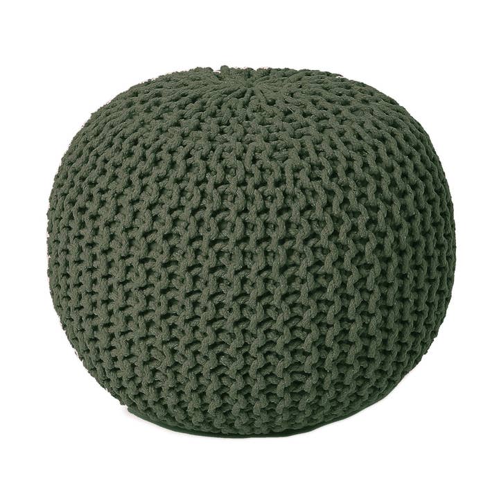 REDEARTH Round Hand Knitted Pouf 19.5"x19.5"x14"; Olive for wholesale by REDEARTH