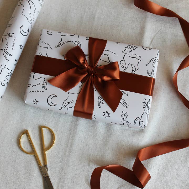 Ella Rose Studio – Großhandel Geschenkpapier in Bögen – Unbeschichtetes Premium-Geschenkpapier, bemalte Rentiere mit Namen1