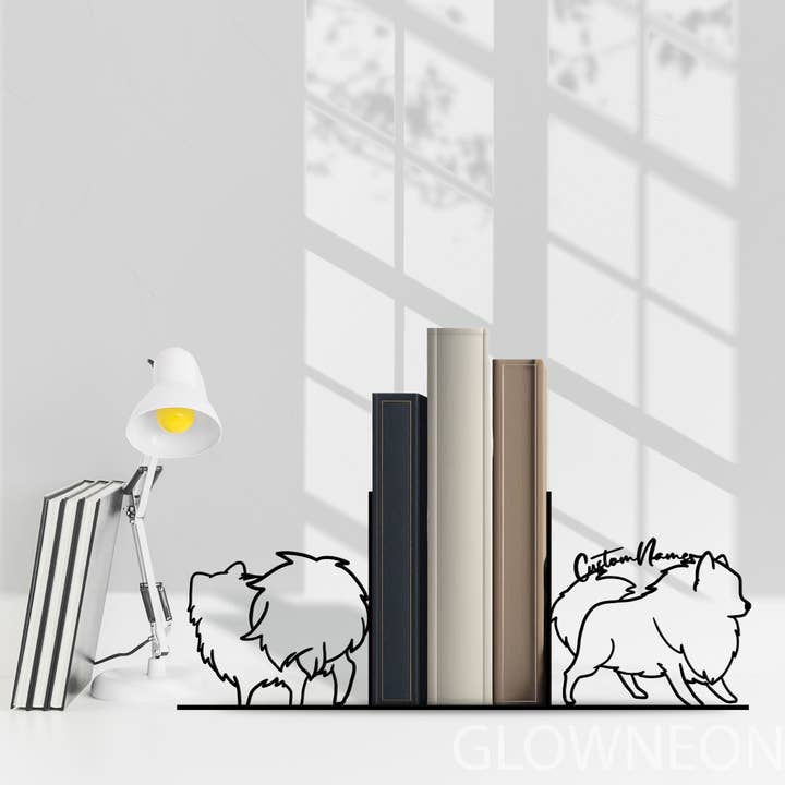 Anpassad Pomeranian Dog Metal Bokstativ, Dog Lover Bookends för wholesale av Glow Neon