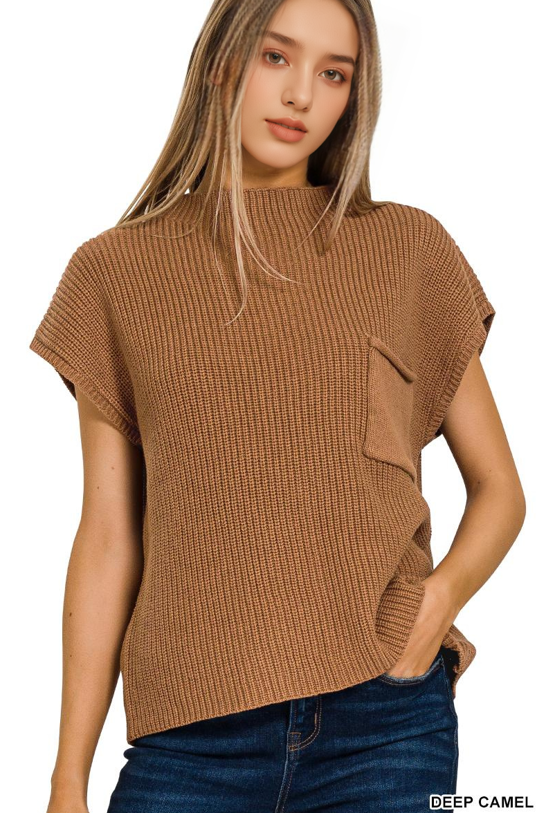 42POPS - Wholesale Knit Sweater - Women's -  Mock Neck Short Sleeve Sweater17