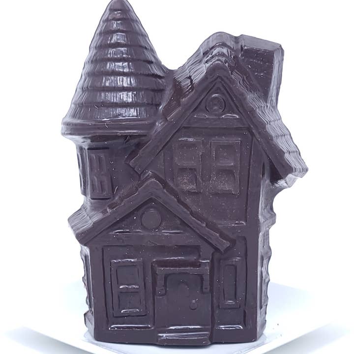 Halloween Haunted House Solid Chocolate (optional Gold) for wholesale by Wild Angel Treats, LLC
