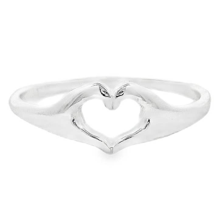 Something Silver - Wholesale Band/Stacked Ring - Silver Heart Hands Ring
