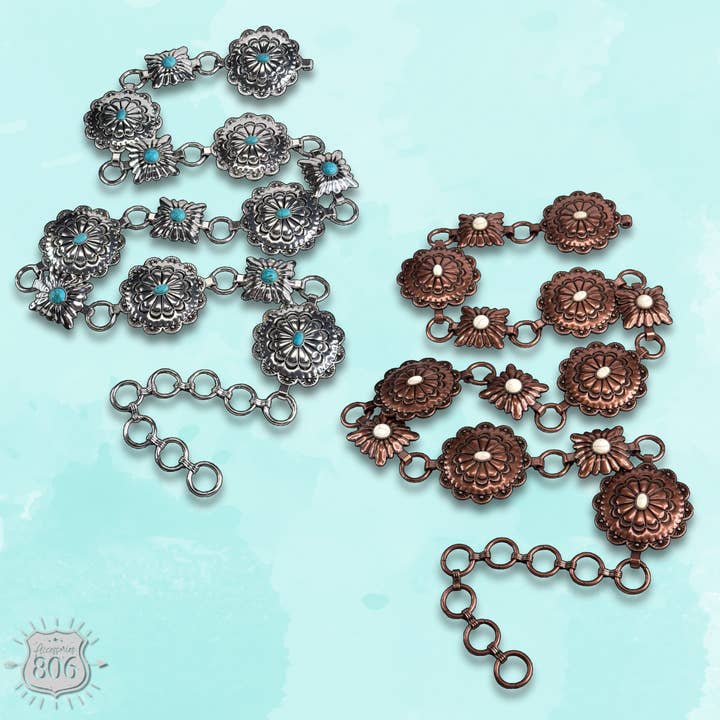 Ceinture à maillons concho ronds et carrés de style western pour la vente par Pink Panache Brands