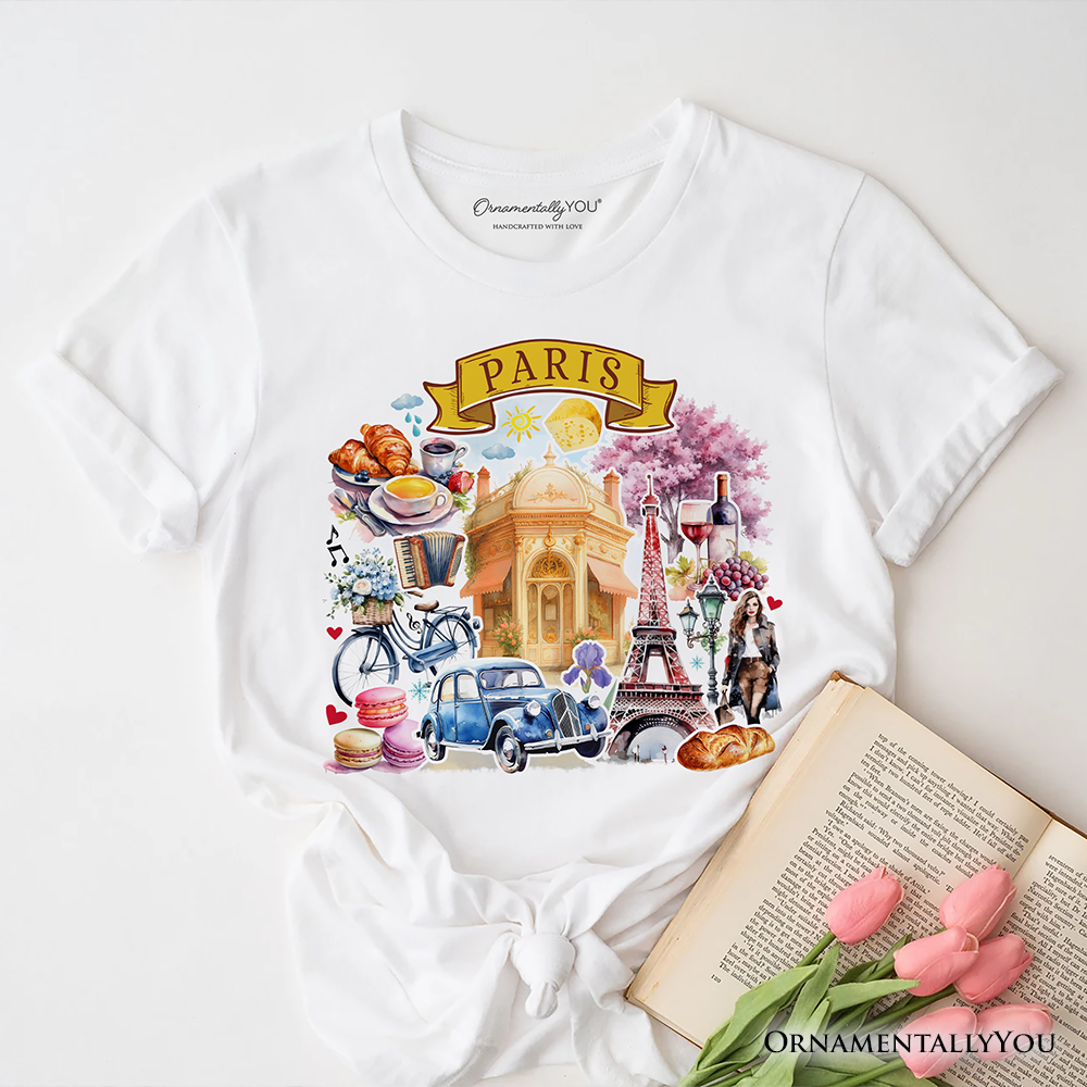 White Artistic Paris Culture and Landmarks T-Shirt, Classic for wholesale on Faire0
