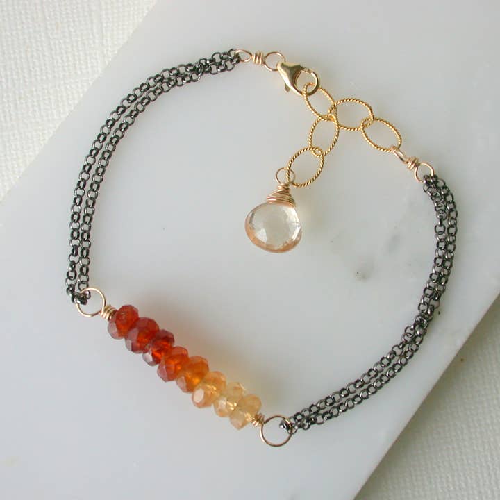 Linda Trent Jewelry - Wholesale Link & Chain Bracelet - Ombre Hessonite Garnet Gemstone Mixed Metal Bracelet