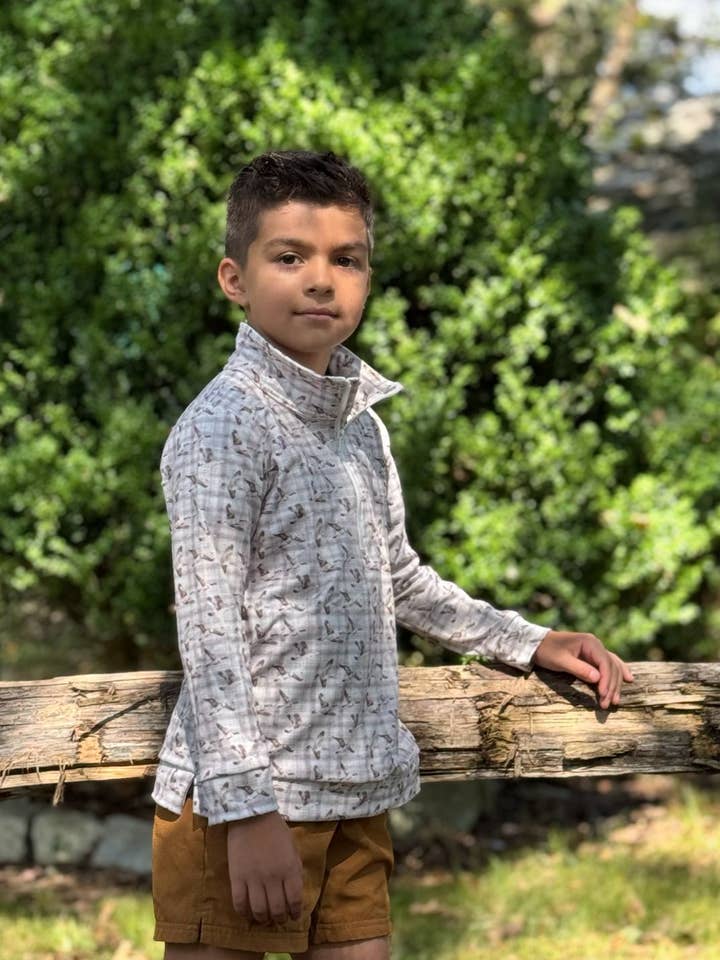 Plaid Mallard Boy Quarter Zip for wholesale by Clover Cottage