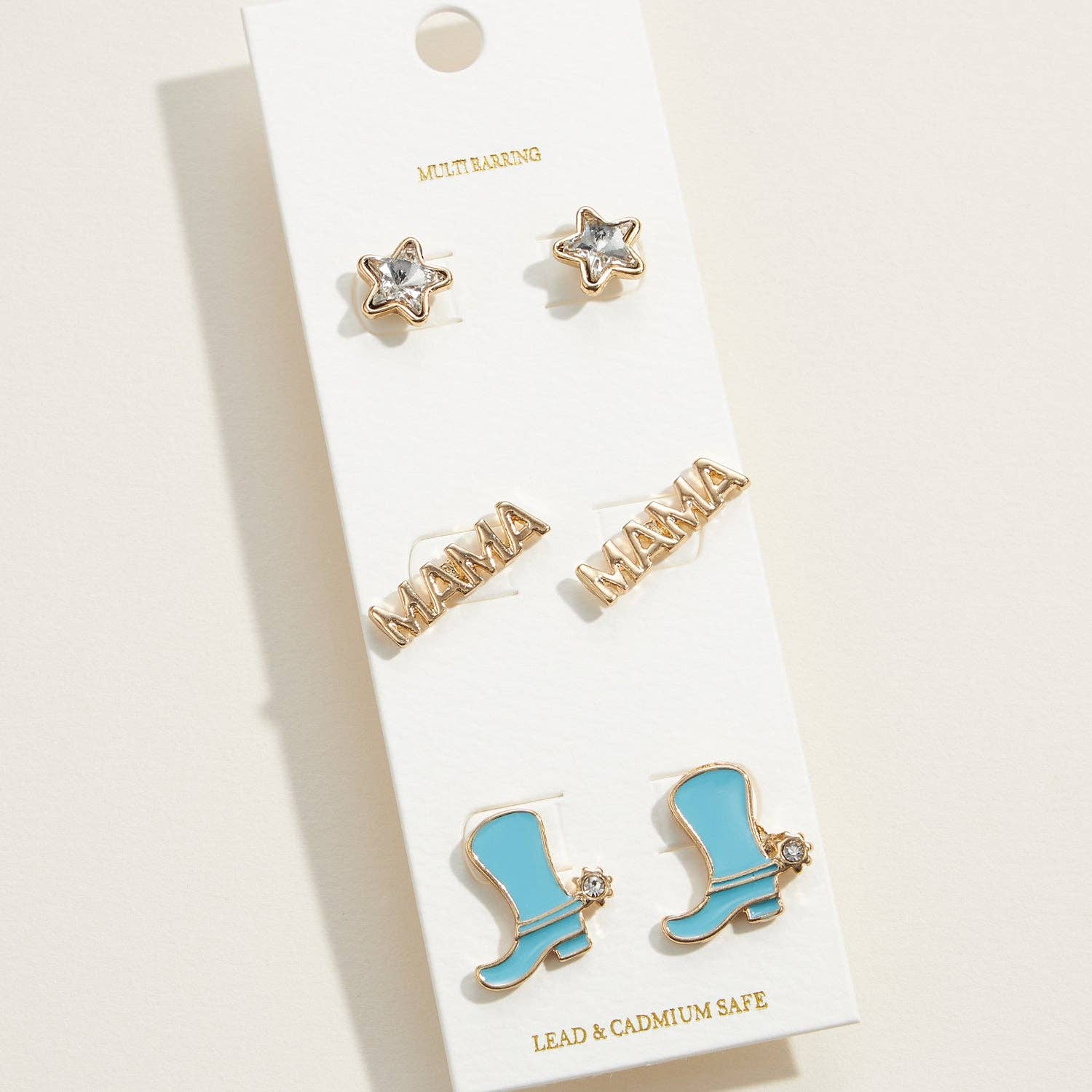 Frem - Wholesale Stud/Post Earrings - Western Boots MAMA Multi Pair Enamel Earrings0