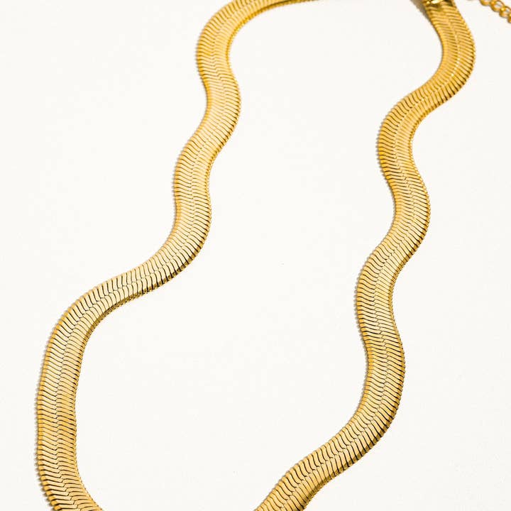 Juliana 18K Gold Non-Tarnish Flat Bold Snake Chain Necklace for wholesale on Faire1