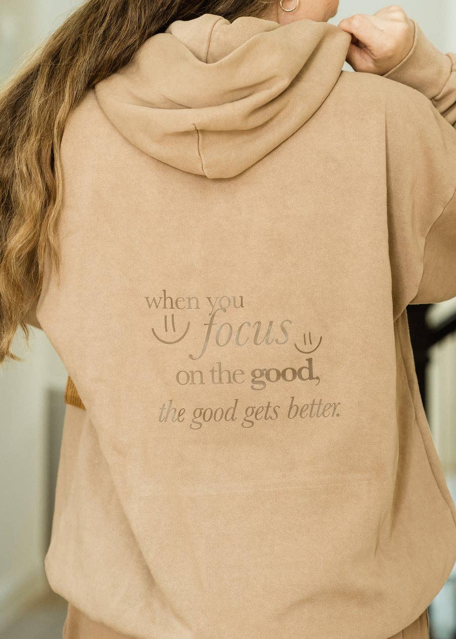 Rad Vibes Only - Vendita all'ingrosso Completo loungewear - Donna - Concentrati sul buon set abbinato: felpa con cappuccio e pantaloni sportivi Smiley2