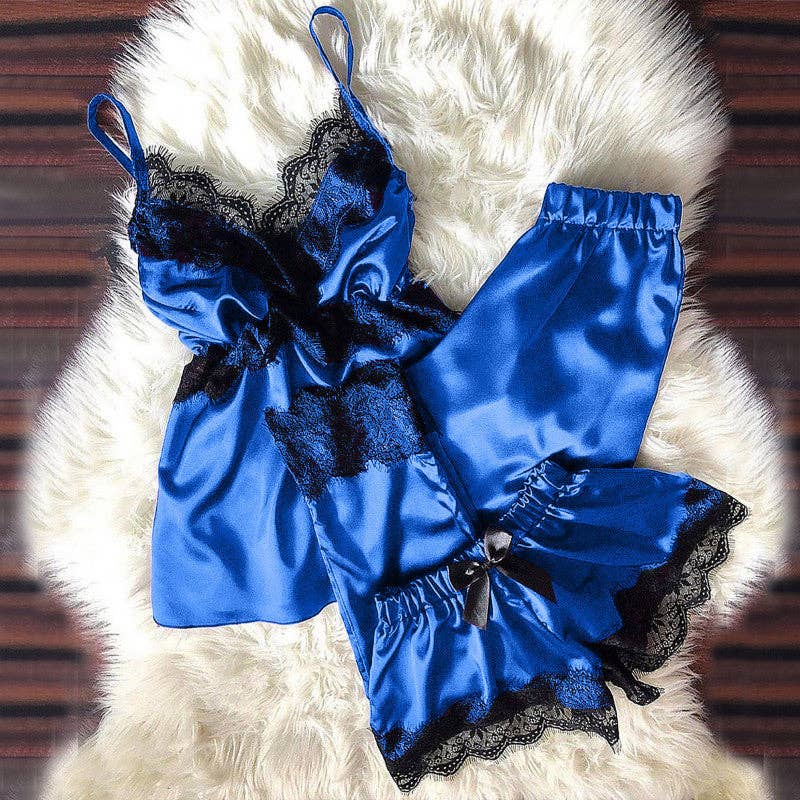 SALINA TRADING INC - Vente Haut et bas de pyjama – femme - Ensemble de pyjama en satin uni avec dentelle pour femmes sexy0