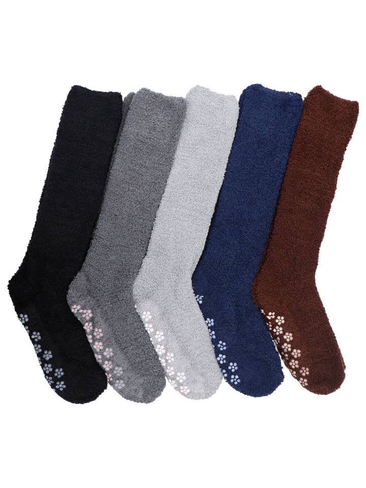 Dark Neutral Fuzzy Fleece Cozy Mid Calf Socks for wholesale by Cap Zone