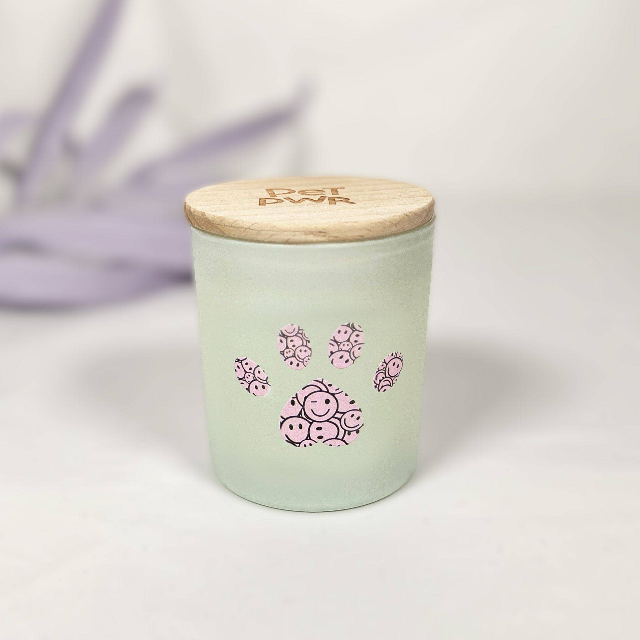 Pet Pwr Srls – Vela em jarro/copo por atacado – Vela verde “Zampa Smile” com fragrância de baunilha e gengibre