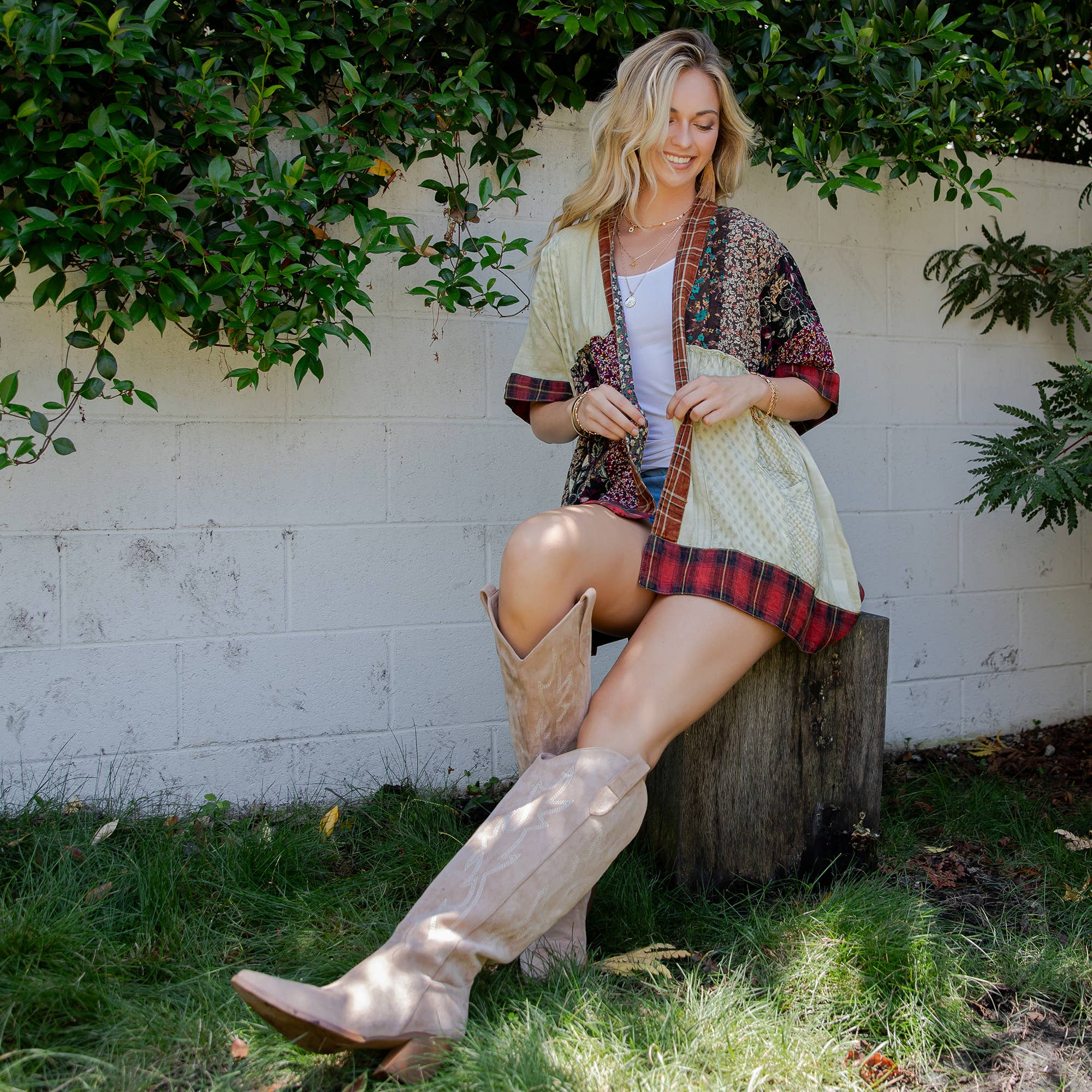 Young Threads - Wholesale Kimono - Women's - Mixed Patch Kimono Shrug with Draped Asymmetric Hem11