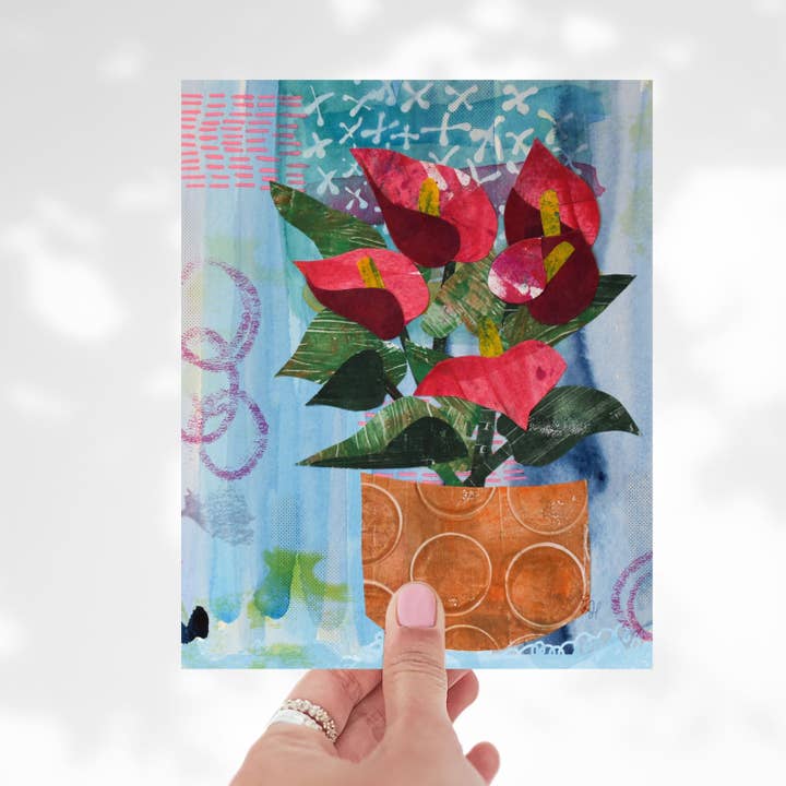 LinHopArt - Wholesale Art Print - Anthurium Plant: Mixed Media Collage- Fine Art Print 1