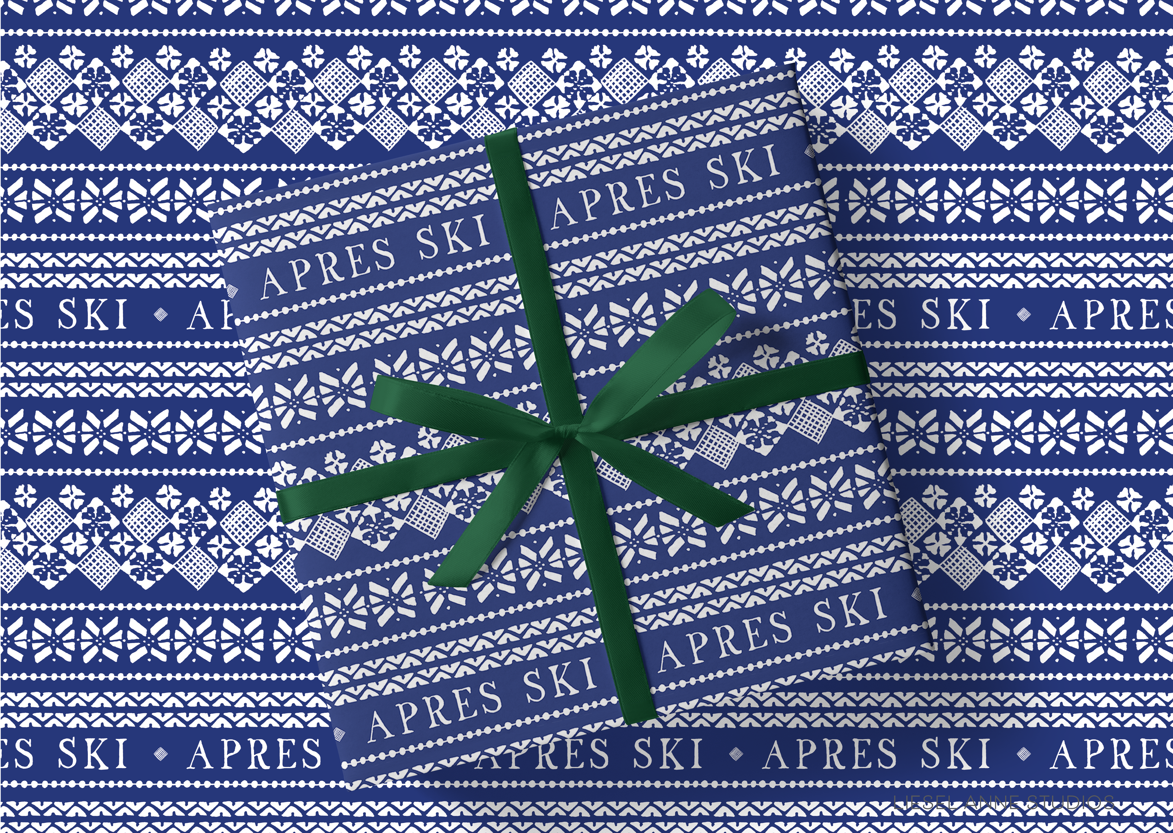 Liesel Anne Studios - Wholesale Flat Wrap - Après Ski Blue Sweater Gift Wrap [Individual Sheets] 1