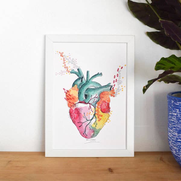 Rollitoasà - Wholesale Art Print - Watercolor illustration anatomical heart