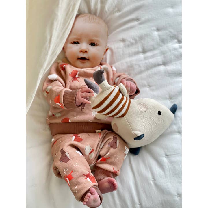 Rust Brown Yoga Dog FLEECE Baby Sweatshirt & Jogger Set -Organic Cotton for wholesale on Faire1