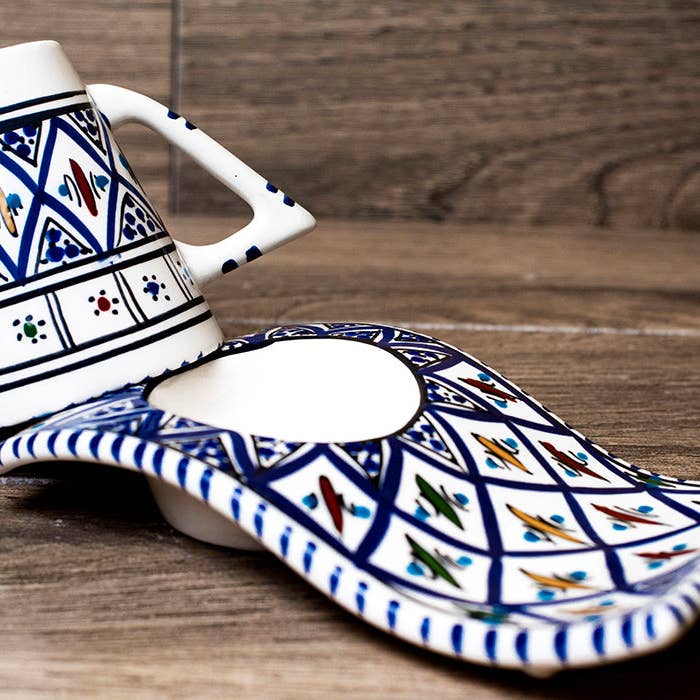 Ecozyna – Chávena de chá por atacado – Xícara de cerâmica para café/chá com pires ondulado azul5