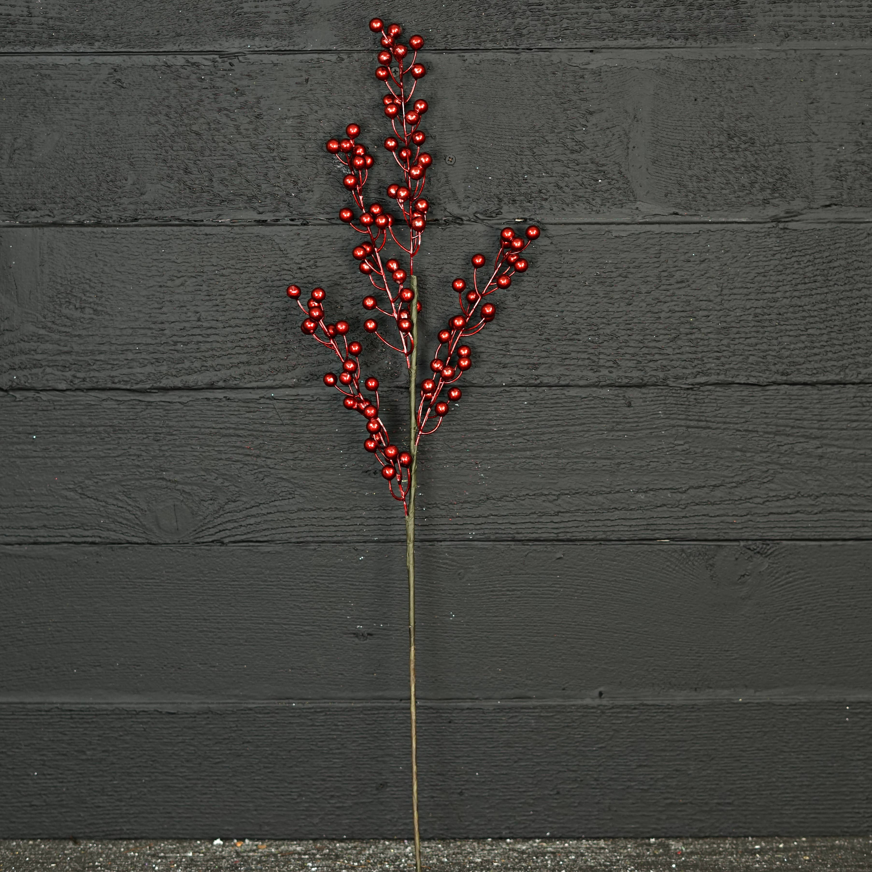 Impressive Enterprises, Inc. - Wholesale Christmas Decoration - ISB73831- 24"Metalic Holly Berry Branch-Red-6