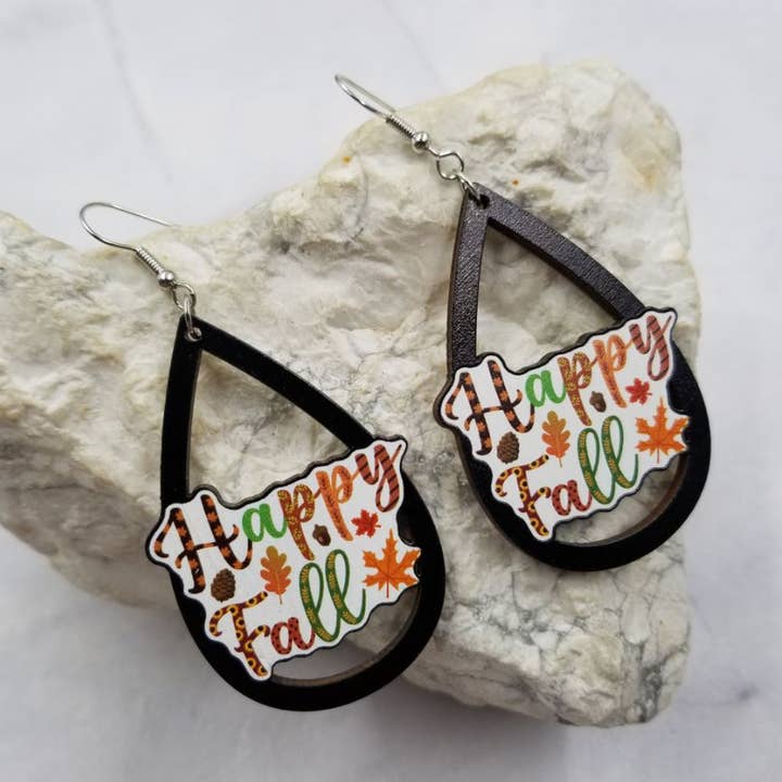 HAPPY FALL Hollow Wood Earrings for wholesale by The Pretty Jewellery
