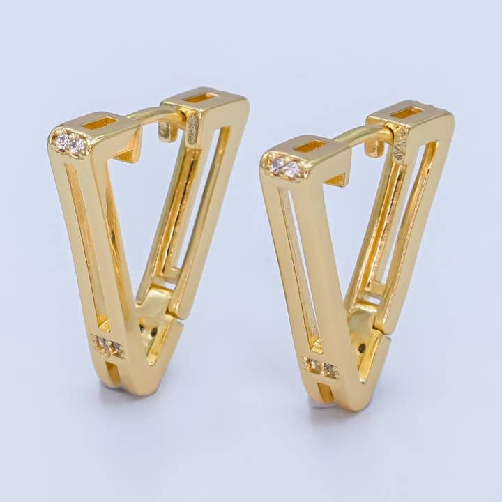 14K Gold Filled Micro Paved CZ V-Shaped Hoop Earrings in Gold & Silver | AB987 for wholesale by Aim Eternal