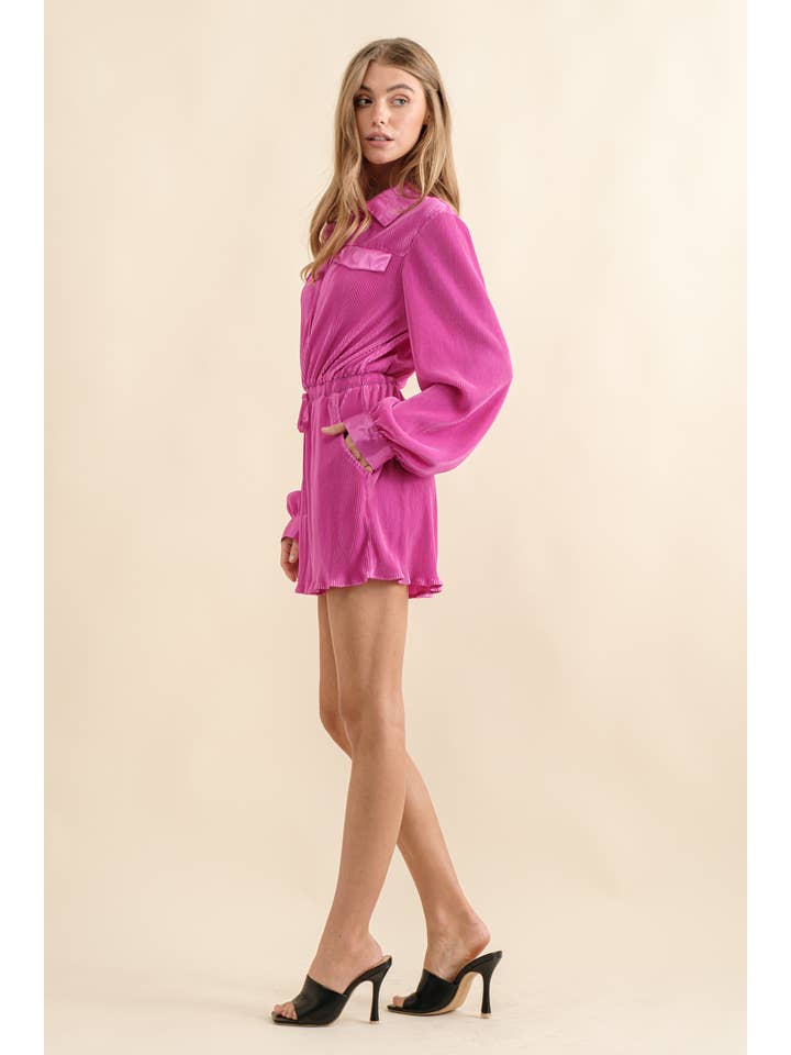 Blue B - Wholesale Romper – Women's - 61136R - Accordion Pleated Collared Romper1