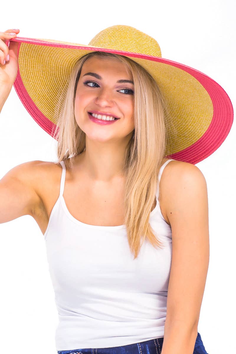 Cap Zone - Wholesale Straw Hat - Women's - Mixed Natural Stripe Trim Wide Floppy Sun Hat16