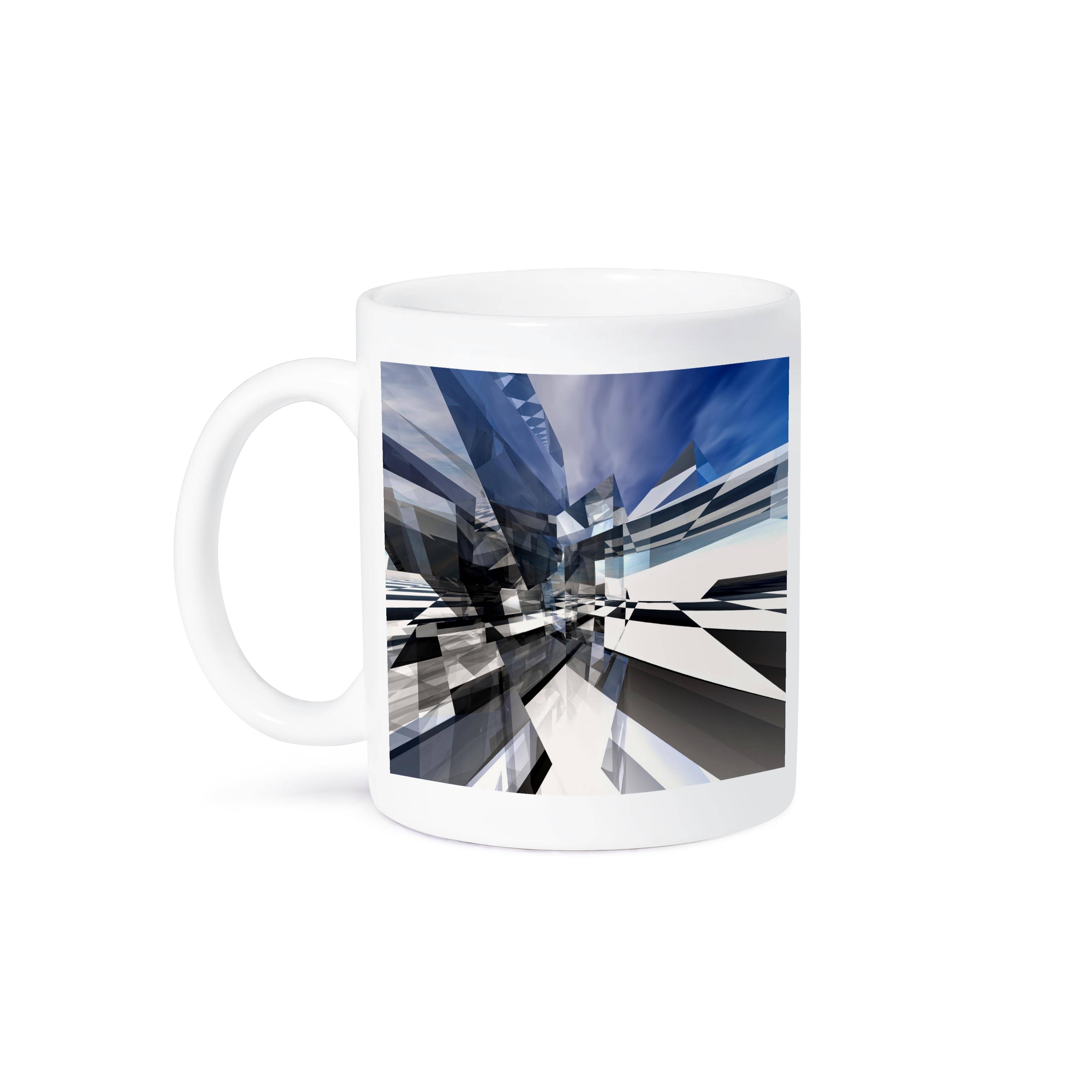 3dRose - Wholesale Coffee Mug - 3dRose, Surreal abstract reflective glass structure depicting checkerboard area., Mug8