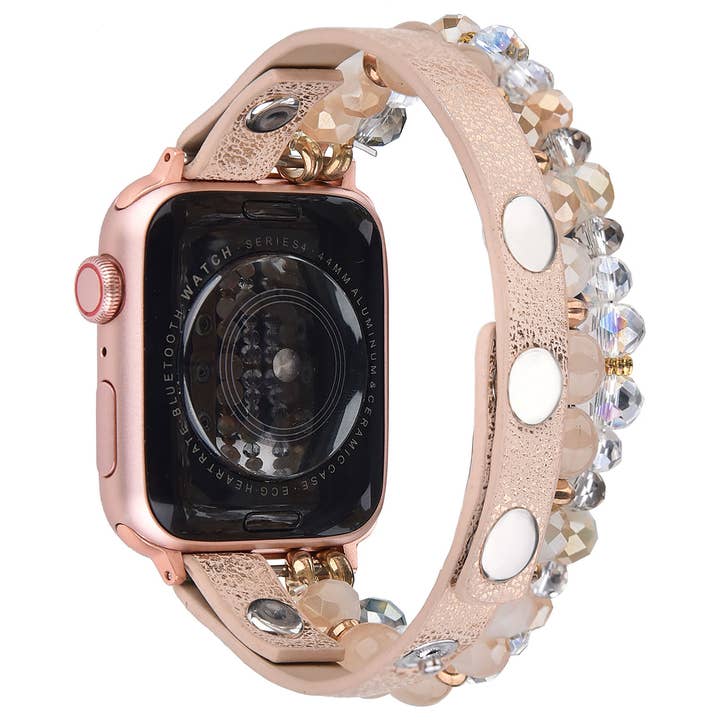 ShopTrendsNow - Wholesale Watch Band/Strap - Women's - Leopard Calf Leather and Crystal Apple Watch Band
