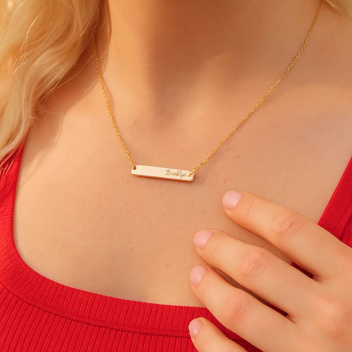 Gold Bar Name Necklace – Personalized Engraved Jewelry for wholesale by Sweetteez LLC