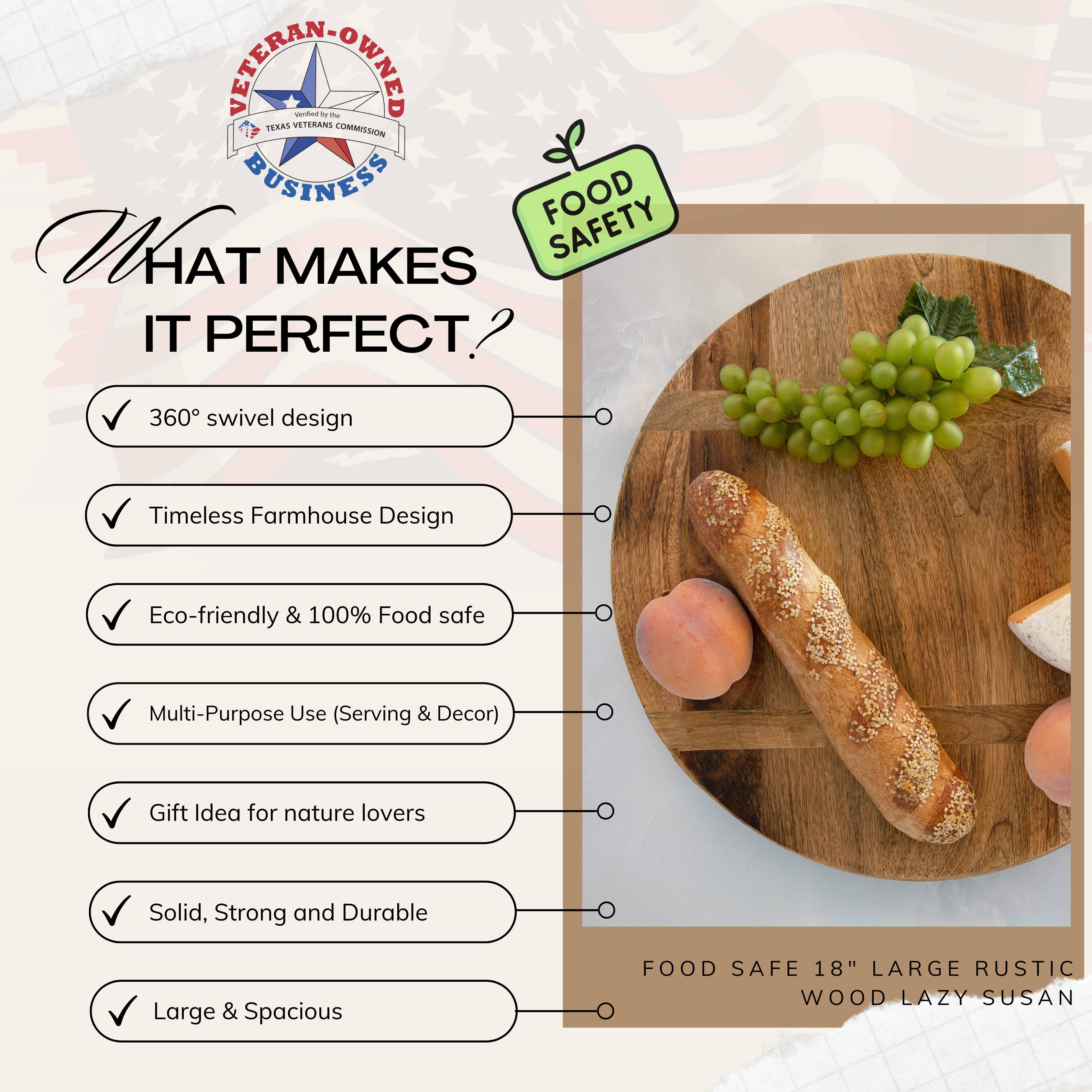 Valor Home Goods - Wholesale Lazy Susan - 18" Large Rustic Wood Lazy Susan –  Rotating Centerpiece 2