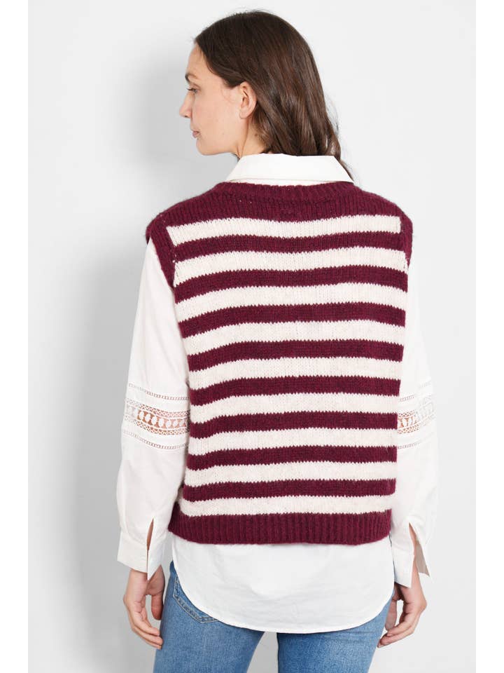 Sarta – wholesale Tank top – Women′s – Betsy Wool Blend Tank Top - Berry/Cream, Striped3