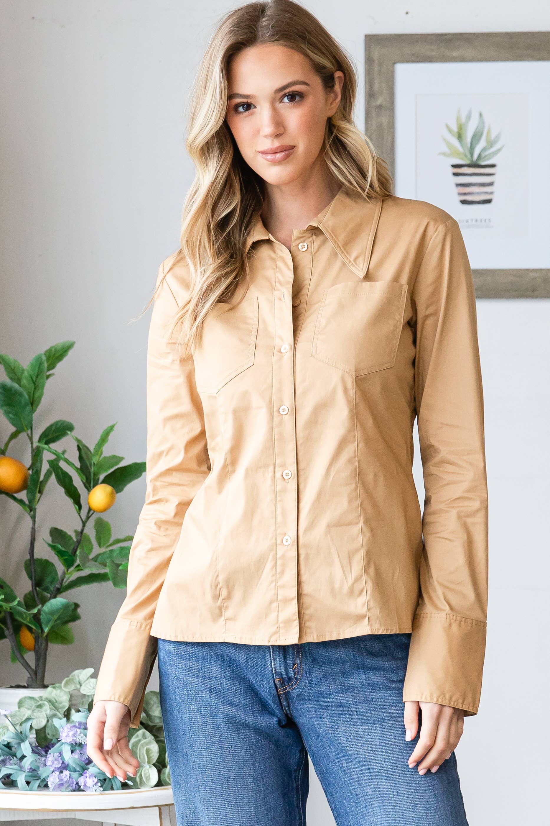 KIWI – Großhandel Hemd mit Button-down-Kragen – Damen – IT2451 Slim Fit Stretch Baumwoll-Popeline Button-Down-Hemd0