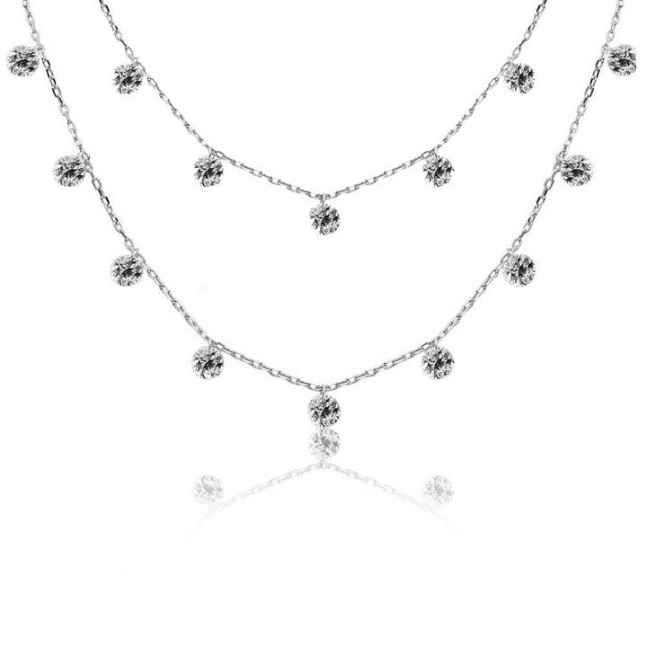 Silver Long Chain Necklace With Hanging Stones for wholesale by Aline Bassani