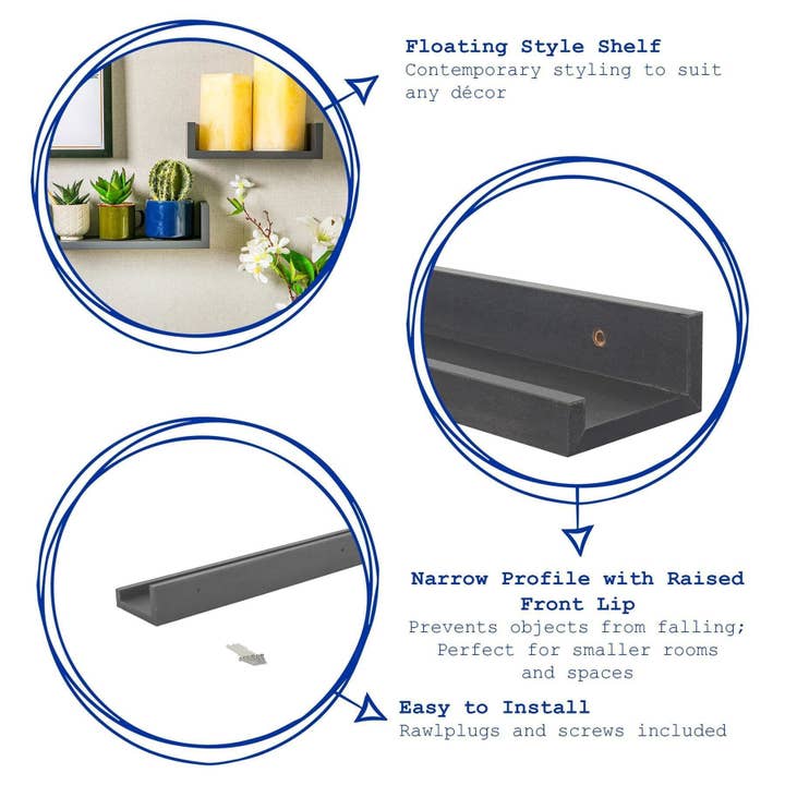 Rinkit Ltd ā wholesale Wall-mounted shelf ā 57cm Floating Picture Ledge Wall Shelf - Grey - By Harbour Housewares4