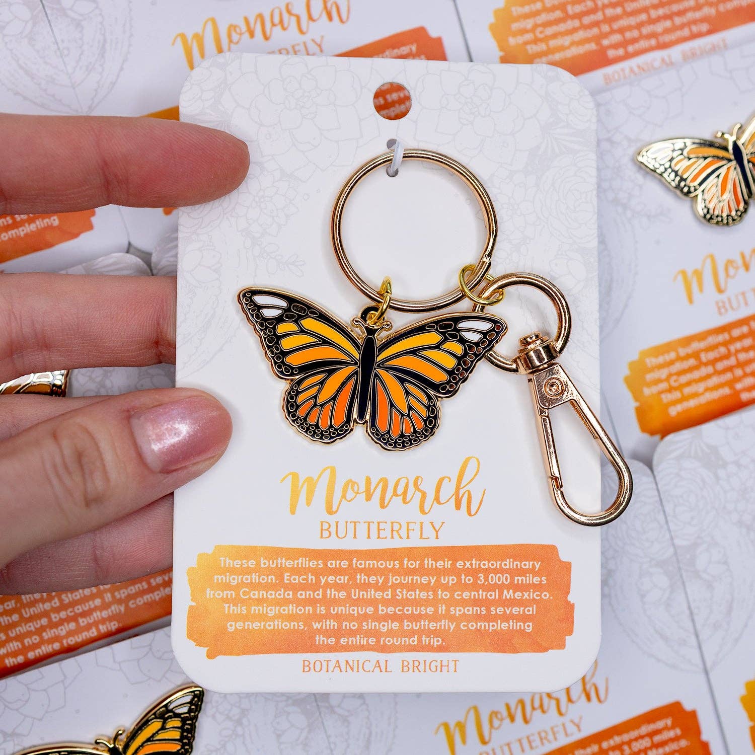 Botanical Bright – Porta-chaves - Unissexo por atacado – Chaveiro de esmalte borboleta monarca1