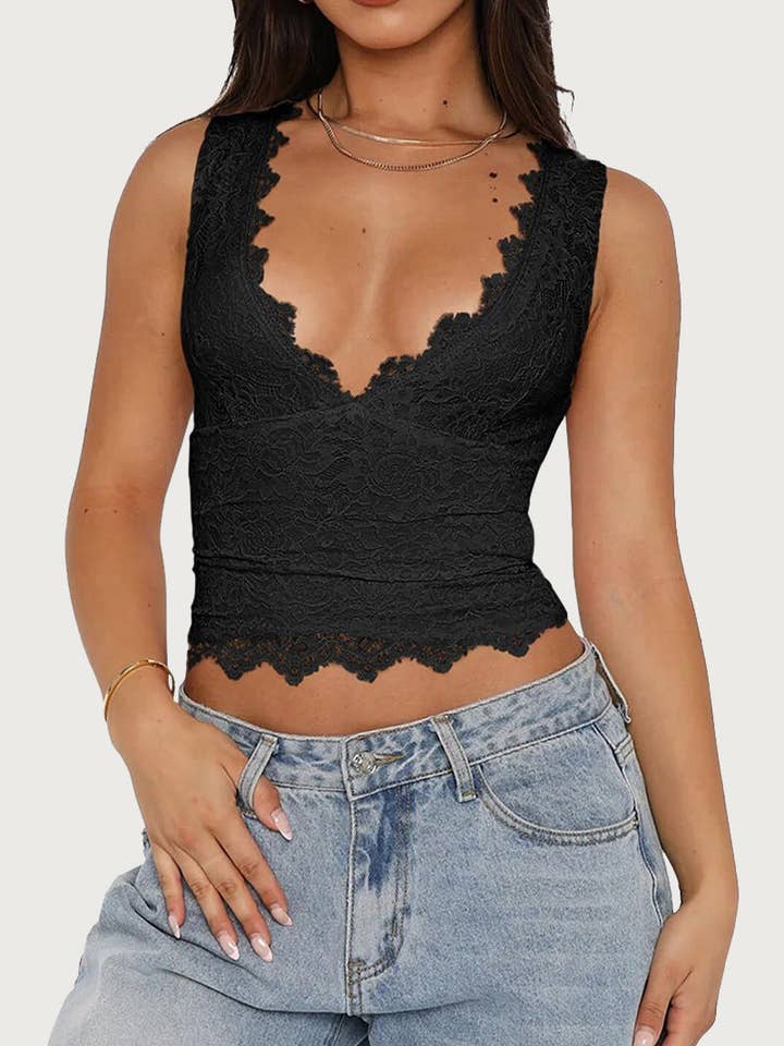 Scalloped Lace V-Neck Tank Top for wholesale by Mccolin