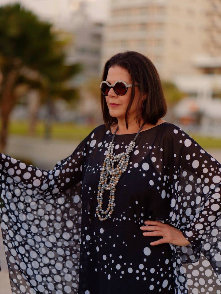 La Mar - Wholesale Kaftan - Women's - Pret-a-Porter - Chiffon Dotted Long Kaftan (C-4)0